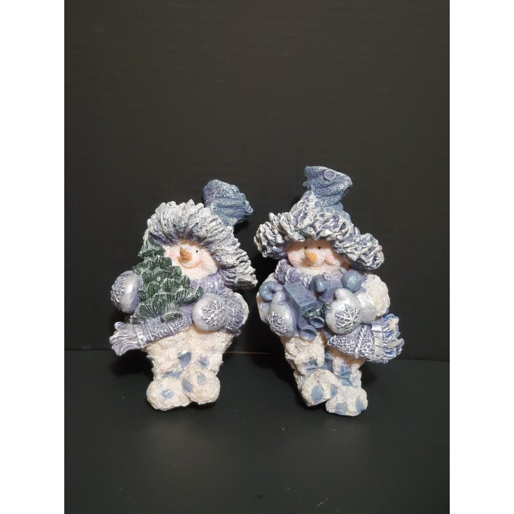 Young's Christmas Snowmen Blue & Glitter Shelf Sitting W/ Presents Tree Vtg 2001